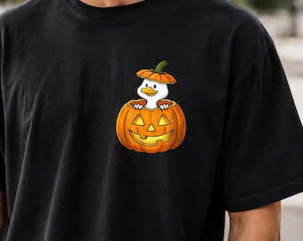 Halloween Ghost Duck Pumpkin Pocket Shirt, Funny Fall Comfort Colors® Tee