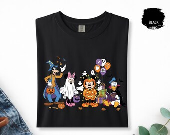 Comfort Colors® Halloween Friends Shirt, Spooky Cartoon Characters Tee, Cute Halloween Disney Inspired Shirt, Mickey Pumpkin Costume Tee
