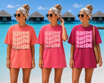 Custom Bride Beach Shirt, Personalized Bride Name Tee, Bachelorette Party Shirt, Bride Vacation Outfit, Bridal Trip T-Shirt, Bride Squad tee