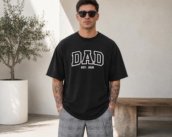 Custom Dad Est. Embroidered Shirt, Collegiate Style New Dad Gift Tee