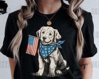 Patriotic PuppyComfort Colors® Shirt, American Flag Dog Tee, USA Dog Lover T-Shirt, 4th of July Shirt, Vintage Patriotic USA Tee