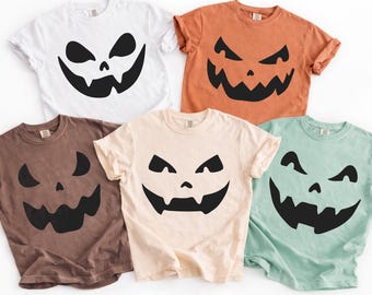 Pumpkin Face Comfort Colors® Shirt, Face Halloween Shirt, Pumpkin Face Graphic Tee, Minimalist Halloween Shirt,Fall Spooky pumpkin Shirt