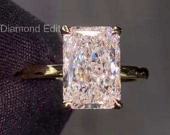 Radiant Cut Lab Grown Diamond Engagement Ring 3.50 CT Hidden Halo Solitaire Ring White Gold Minimalist Wedding Ring