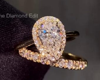 moissanite engagement ring, solitaire round cut, full eternity pave band, sterling silver or white gold look, bridal wedding ring set