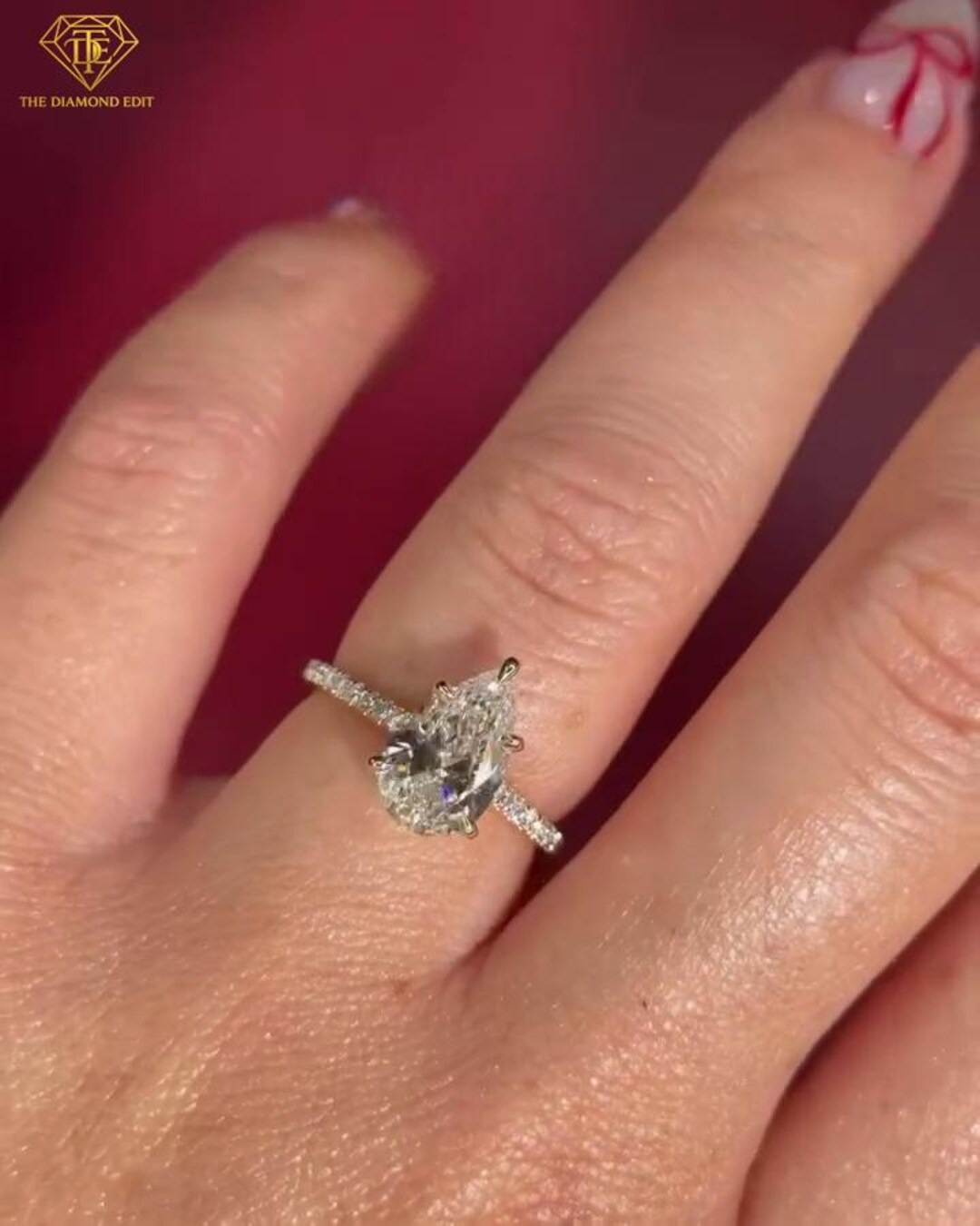 1.50CT Pear Cut Lab Grown Diamond Cluster Engagement Ring, Floral Gold ...