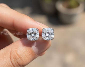 2.46 TCW Cushion Cut Moissanite Stud Earrings, Double Claw Prongs, Moissanite Wedding Earrings, Push Back Earrings, Anniversary Gift