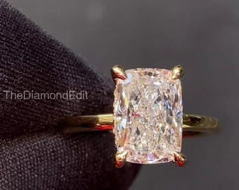 Radiant Cut Lab Grown Diamond Engagement Ring 3.50 CT Hidden Halo Solitaire Ring White Gold Minimalist Wedding Ring