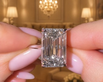 10CT Emerald Cut Moissanite Wedding Ring for Her, Solitaire Engagement Ring In 10K White Gold, Handmade Anniversary Ring, Gift For Mother
