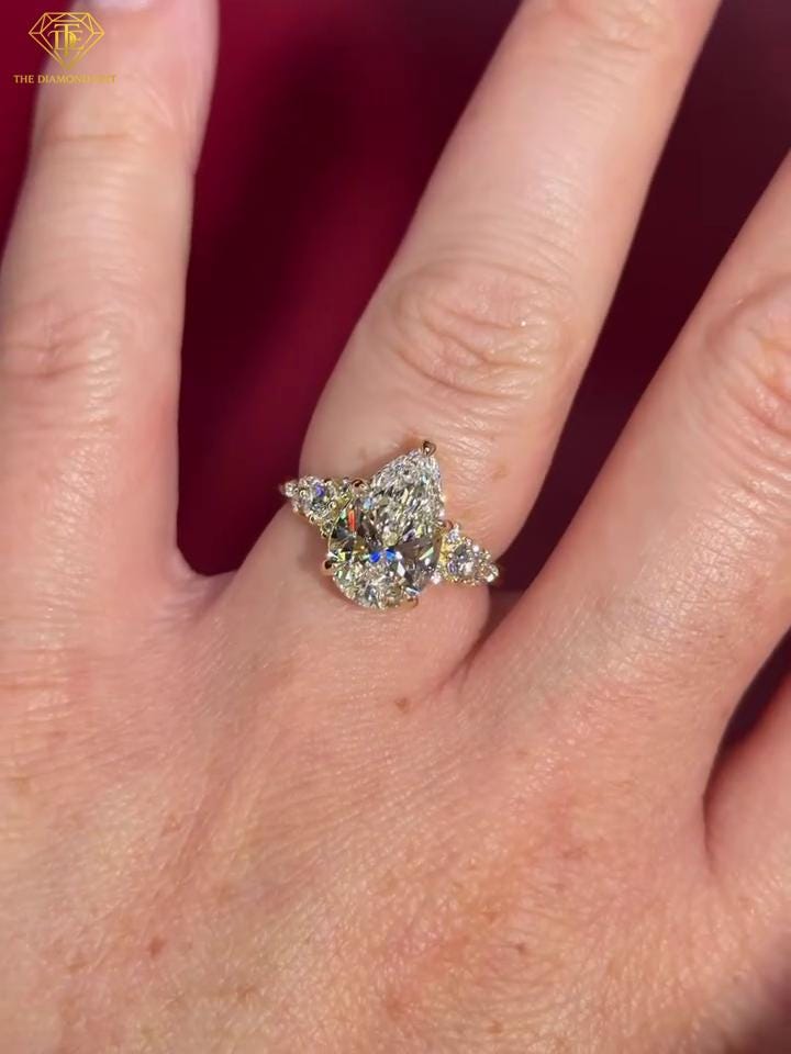 2.5 CT Pear Cut Cluster Engagement Ring, Lab Grown Diamond Ring, Yellow ...