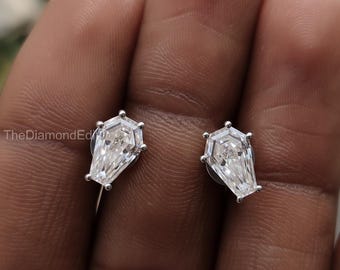 Moissanite Diamond Stud Earrings, Coffin Cut Moissanite Earrings, 1.82 TW Colorless Moissanite, Screw/Push Back Earrings, Gift for Women