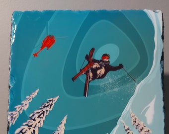 REAL SLATE STONE heli ski jumper retro print illustration/ home decor