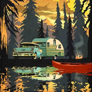 vintage Chevy Shasta Camper Retro Travel Poster/ Retro Camping Art, Retro Poster Art, Classic Car Art, National Parks, Retro Poster Art