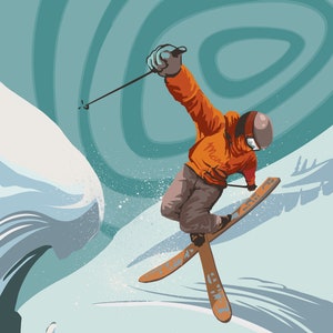 Retro Freestyle Ski Poster, Travel poster, Ski Art, Alpine Ski, ski wall art, ski decor,