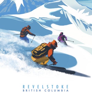 Retro style Travel Revelstoke Heliski Poster Ski art, poster ,wall art, wall decor