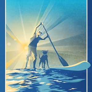 Retro Modern Paddle Boarder Poster/ print