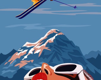 Retro Ski Poster, Vintage Ski Poster, Ski Wall Art, Ski Lodge Decor, Ski Resort, Sport Poster, Apres Ski, Ski Home Decor, Retro Skiing print