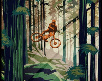 Retro Mountain Bike Poster/ Illustration / fine art print 11X17"  MY THERAPY slogan