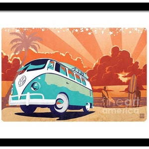 VW Retro Kombi Sunset Surf Poster, Print, Illustration, Home Decor, Collectible Art 11X17 image 2