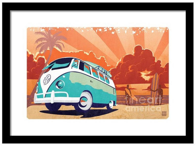 VW Retro Kombi Sunset Surf Poster, Print, Illustration, Home Decor, Collectible Art 11X17 image 2