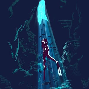 Cenote Deep Sea Scuba Diving poster wall art, wall decor