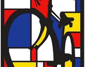 Mondrian Dutch Bicycle poster, Illustration, print 11x14"
