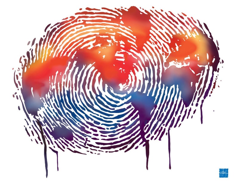 Graffiti Style Finger Print World-water colour-world map-urban art image 1