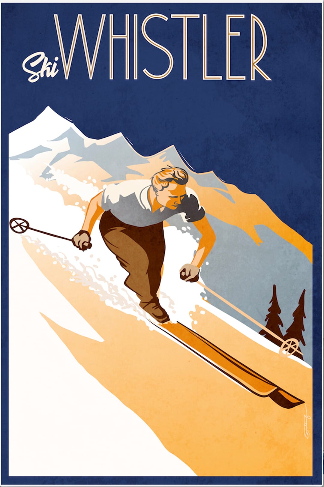 Retro Vintage Alpine Ski Whistler Travel Destination Poster Canada