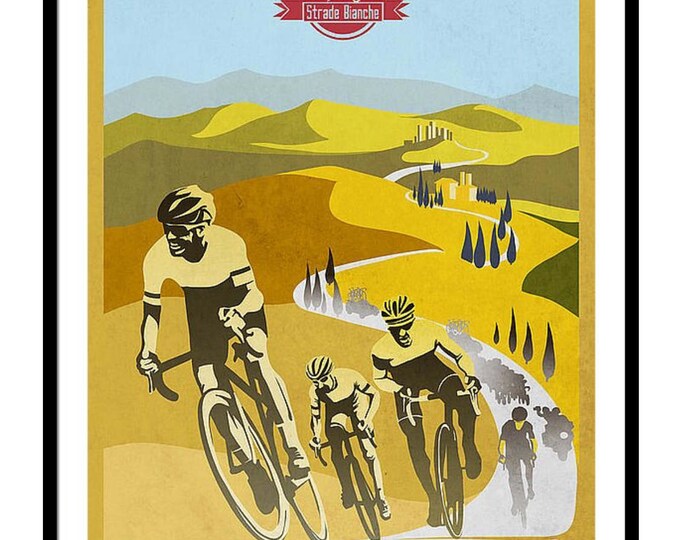 Retro cycling Strade Bianche impression, affiche, illustration, design