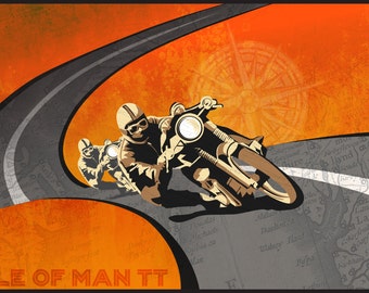 retro vintage motorbike race illustration poster 11X17