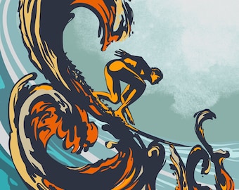 Retro surfflicka affischkonst illustration
