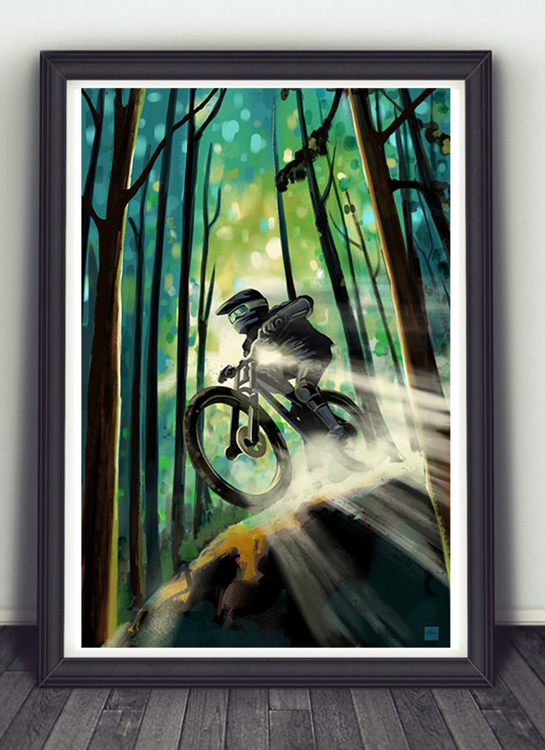 Forrest Jump Mountain Bike Painting Illustration Poster Etsy