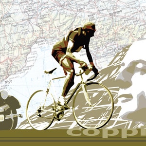 Vintage Fausto Coppi Print, Rowerowy Tour de France, Sztuka kolarstwa, Plakat kolarstwa, Rower zabytkowy, Kolarz, Dekoracja ścienna, Sztuka ścienna Tour De France