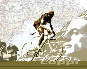 Vintage Fausto Coppi Cycling Art Print, vintageTour de France, cycling Wall Decor