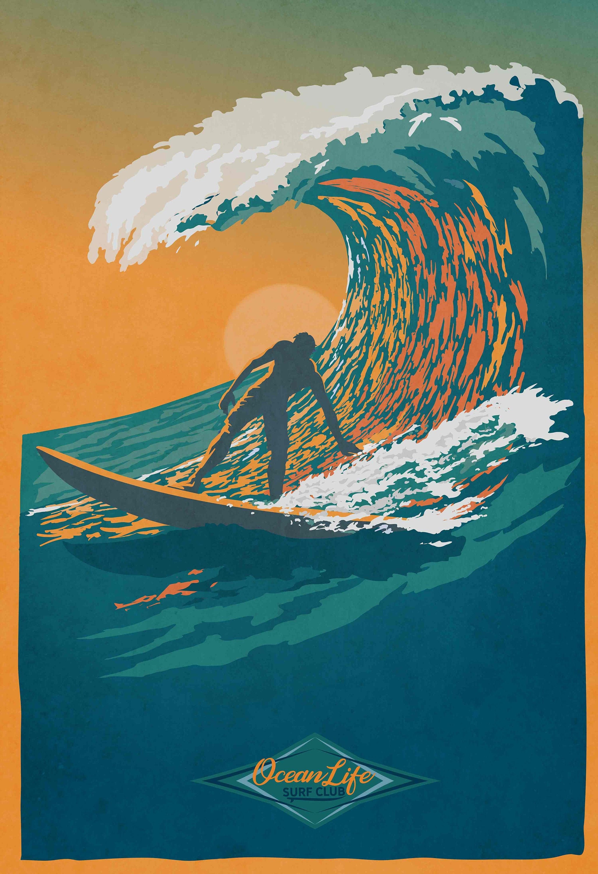 Ocean Life Surf Club Retro Surf Art Poster Illustration Etsy Canada