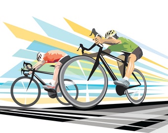 Radfahren Original - modern - Retro-Sport Illustration - Grafik Kunstdruck Illustration Plakat : SPRINT FINISH