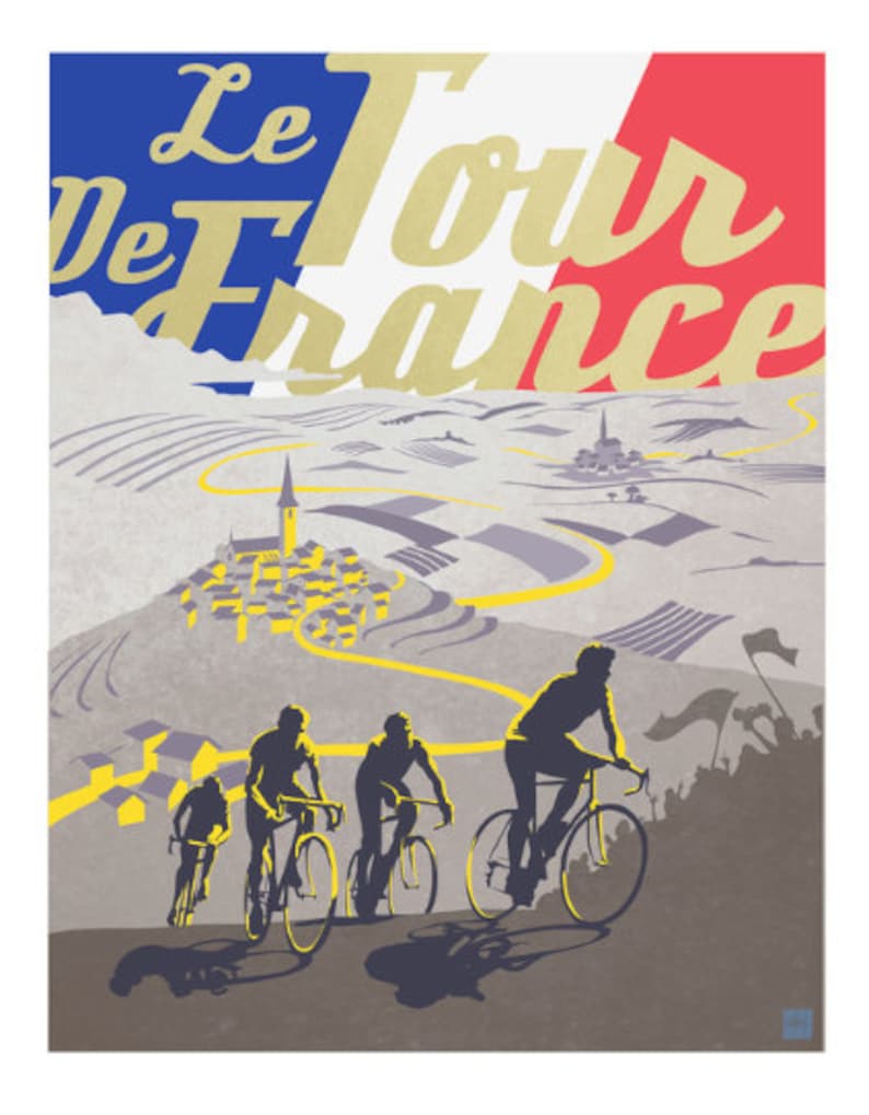 Retro Tour de France poster illustration print | Etsy