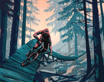Mountain Biking Poster, Retro Cycling Art, Bike Rider Wall Art, Outdoor Bike Art, Cycle Poster, Cyclist Gift, mountain bike wall art, bike