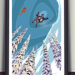 Alpine Ski Jumper Retro Poster Art, poster, Heliski Art, Print, wall art, wall decor image 2