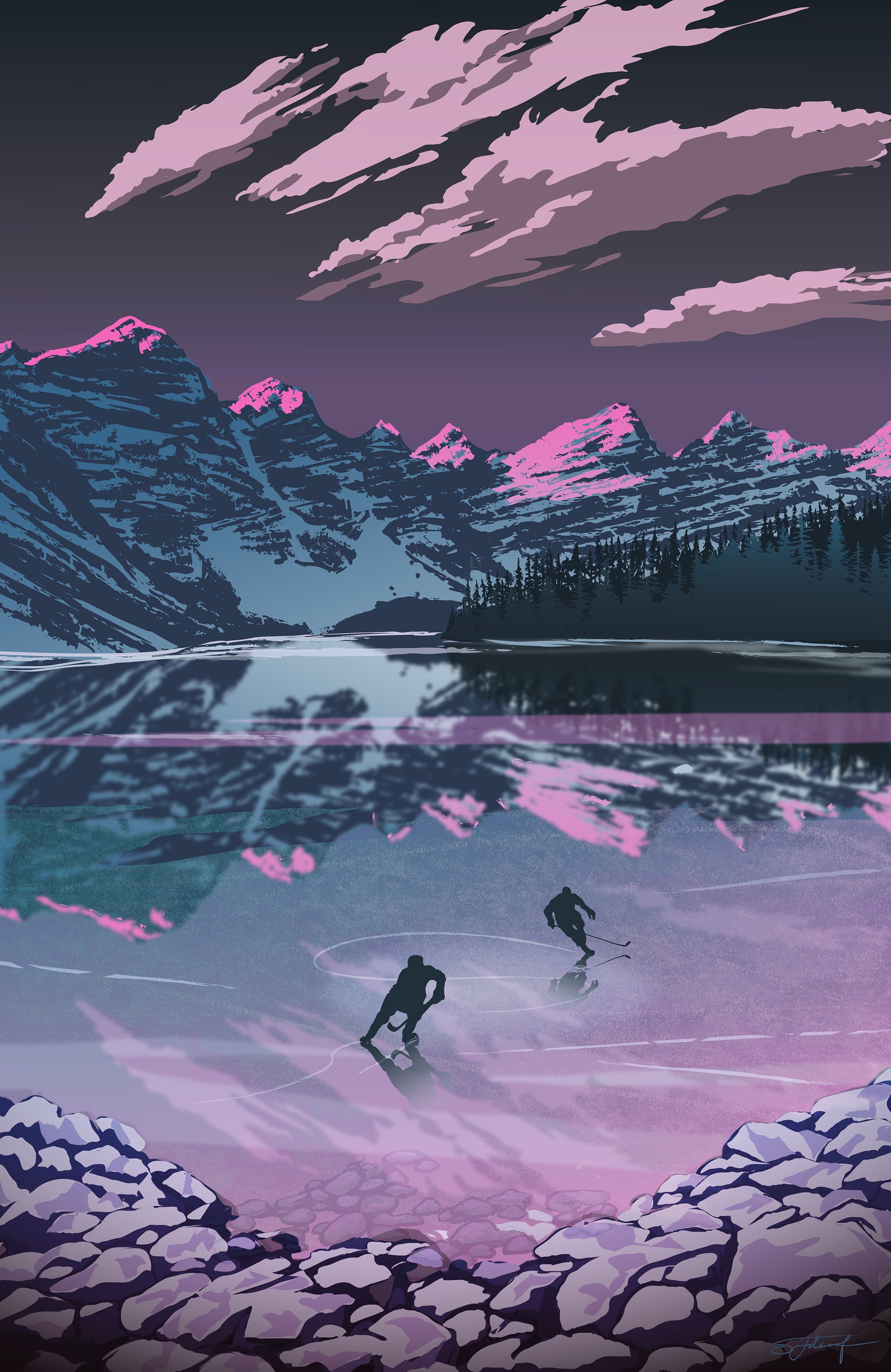 Sunset Winter Lake Scenic Ice Hockey Skate Wall Art - Etsy