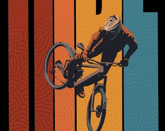 Retro Mountain Bike Art Print, Cyclist Wall Decor