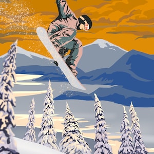 snowboard wall decor, wall art, poster, print, winter sport, gift for him, snowboard gift, snowboard art