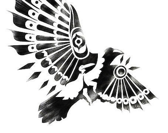 Schwarz-Weiße RABE / KRÄHE Schamane spiritueller Tanz Tribal Art Schablone 20x30