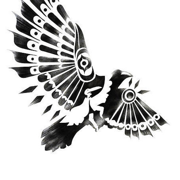 black and white RAVEN / CROW SHAMAN spiritual dance tribal art stencil 8x10