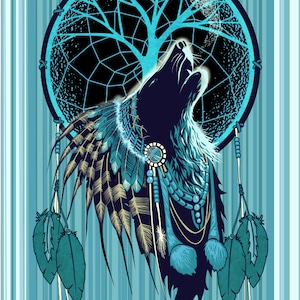 American Native Wolf Shaman print, wall art, wall decor, spiritual art, tribal art,