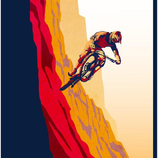 retro styled extreme mountain biker poster, print, wall art, wall decor