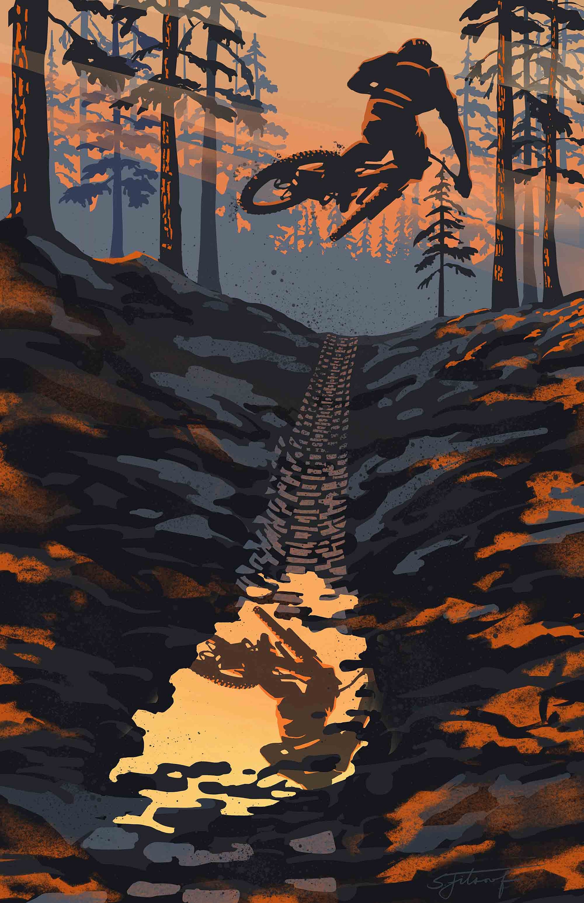 Retro Style Mountain Bike Jumper Poster Art Illustration Fine Art Print Etsy