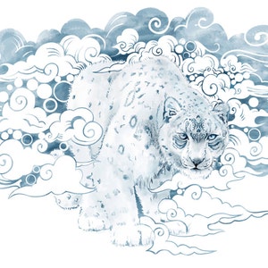 snow leopard / wildlife/ cats illustration print 11X17