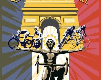 Retro Tour de France Cycling Art Print, Stylish Man Cave Decor