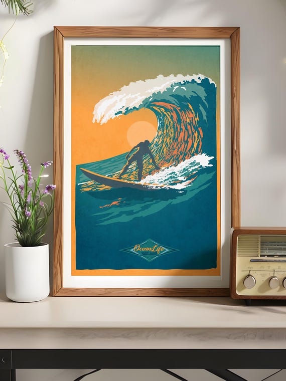 格安★サーフィン　サーフ　アート　ポスター　額装　額縁　西海岸 格安☆サーフィン サーフ アート ポスター 額装 額縁 西海岸