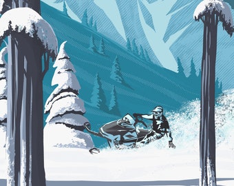 Retro modern snowmobile poster illustration